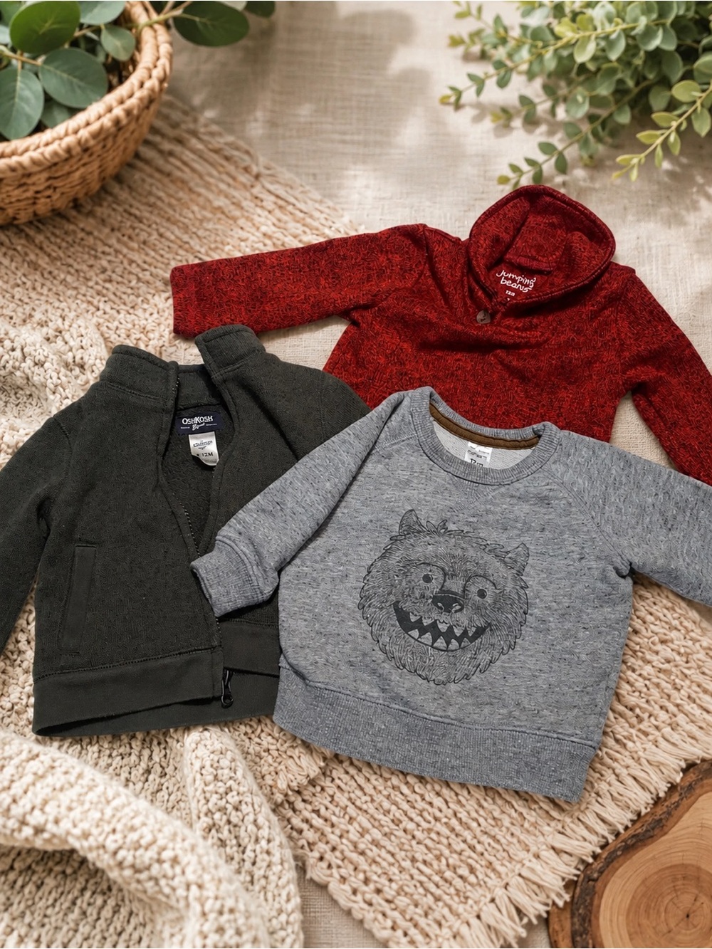 Red, Green, and Gray Kids Sweatshirt Trio